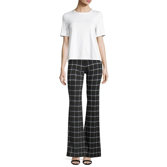 NWOT Derek Lam 10 Crosby High-Waist Grid-Print Flared-Leg Crepe Pants - Picture 2 of 10